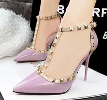 2016 Women summer Pumps Ladies Sexy Pointed Toe Gladiator High Heels Fashion Buckle Studded Stiletto Sandals wedding v shoes117