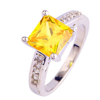 Wholesale Elegant Shinning Princess Cut Citrine & White Topaz 925 Silver Ring Size 7 8 9 10 Jewelry Gifts