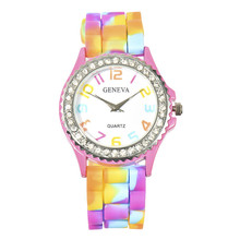 Lackingone colorful multicolor jelly Silicone young school Crystal wrist watches fashion quartz sparkling watches