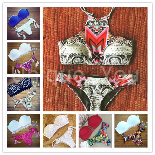 2015 Summer Style Triangl bikinis for women Swimwear neoprene Push UP Printing swimsuits Brazilian Maillot De