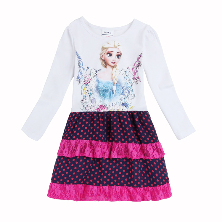 new arrival NOVA kids white autumn/winter printed cute cartoon girls dress 18m-6y all size retail 2015 new girl dress