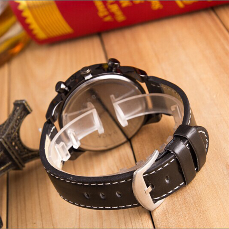 Великолепный мода мужские аналоговый спорт сталь чехол кварц кожа наручные часы люксовый бренд часы для человека