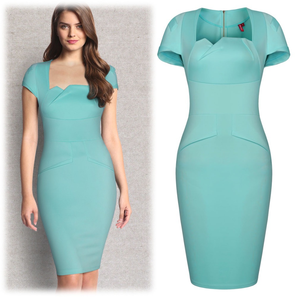 Wholesale Womens 2015 Fashion Sexy Summer Formal Offices Work Business Bodycon Wiggle renaissance Dress Size SM-XXL 0054