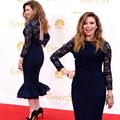 Vintage Tea Length Celebrity Dresses Navy Blue Lace Evening Party Dresses Long Sleeve Sexy Mermaid Plus