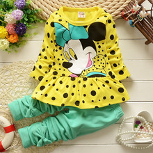 2015 new arrival Girls Clothing set Minnie t shirt pants suit 2pcs set baby girls casual