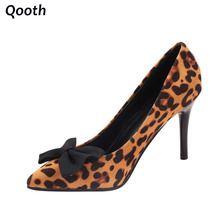 Fashion Autumn Spring Suede Leather Leopard Pointed Toe Thin Heels Party High Heel Shoes Bowtie Office Pump Shoes SF023