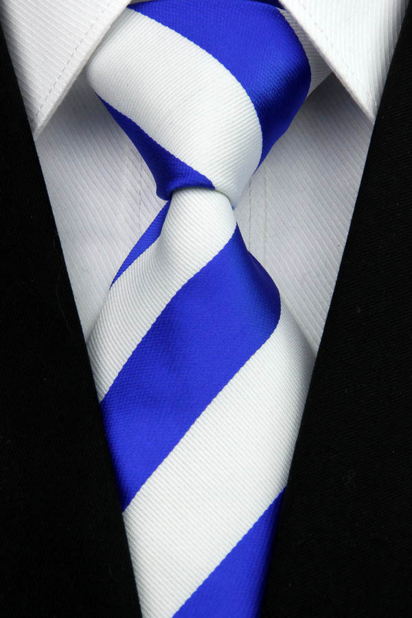 ST005 Blue White Stripes Fashion Jacquard Woven Silk Tie Gravata Casual Neckties For Man Business Wedding