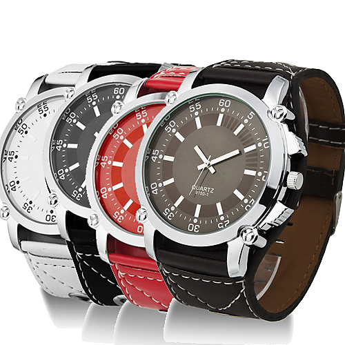 Unique Successful Men's Faux Leather Oversized Quartz Luminous Men Watches Hands Wrist Watch in