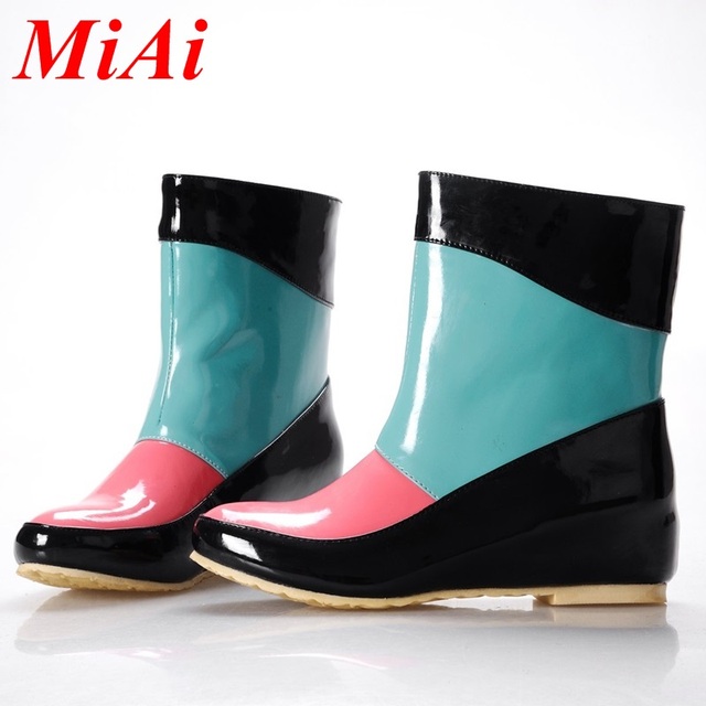 2016 марка женщины ботинки дождя непромокаемые сапоги для дождливых дней 3 цвет женские смешанные цвета резиновая платформа warter обувь женщина