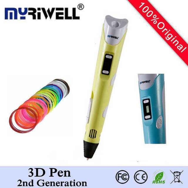 3D ручка Myriwell 2-го Поколения СВЕТОДИОДНЫЙ Дисплей DIY 3D Принтер Пера с 20 Цвет 100 М ABS Накаливания Искусство 3d ручки Для Детей Рисунок инструменты