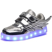 Kd Shoes 2016 Kids Light Up Wing Shoes Led Luminous Growing Sneakers Boys And Girls Gold USB Charging Children Casual Shoes