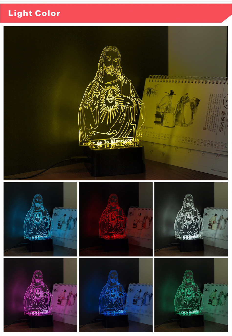 3D Engraving Usb Night Light Lamp DC Touch Led Table LAMP Jesus Decoration Nightlights for kids (3)