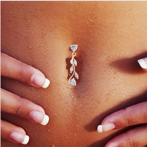 Fashion Summer Beach Sexy Women Water Drop Heart Leaf Dangle Navel Belly Button Bar Barbell Ring