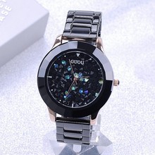 GUOU Brand Black Stainless Steel Watch Really High Quality Fashion Personality Rhinestone Full diamond Lady Luxury Woman Watches