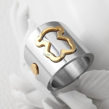 2015 new arrival fashion women girl bear ring jewelry Titanium steel with 18K gold printing tou
