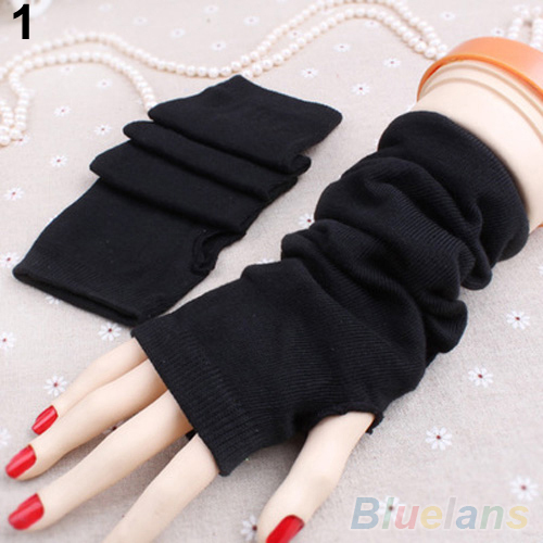 Women Fashion Knitted Arm Fingerless Long Mitten Wrist Warm Winter Gloves 1PXW 49M5