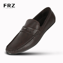 FRZ Brand NEW Dating Men Flats Shoes Breathable Action Leather Slip-on Buckle Men Loafers Brown Big Size CE86812BN