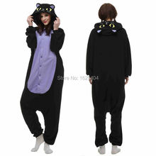Взрослых животных Onesies япония мультфильм косплей пижамы полуночный кот пижамы черный фланель костюм домашняя одежда девушки ночной рубашке