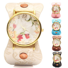 2015 de moda caliente de ginebra orquídea Vintage relojes Casual flor mujeres del reloj de cuero del cuarzo vestido relojes cinco colores para elegir