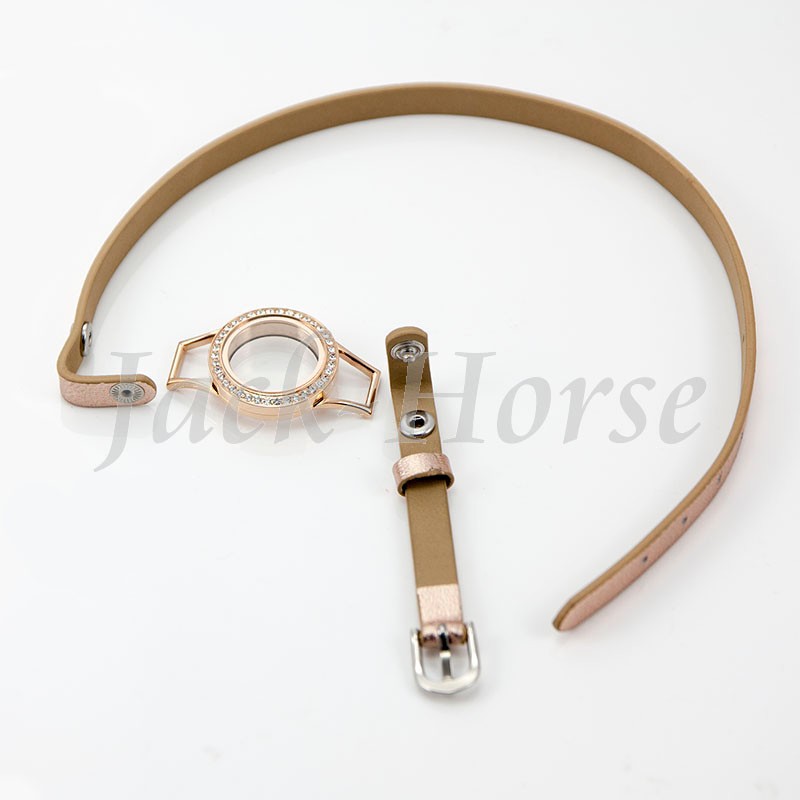 Newest waterproof locket leather bracelets!25mm stainless steel crystal wrap real leather locket bracelet