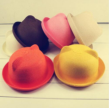 Cat Ears Hat 2016 New Summer Style Kids Sun Caps Brand Straw Hat Caps Soild Beach Lovely Girl Sun Hat Baby Cat Ears Hat Caps