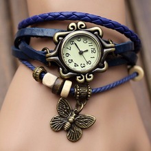 Lackingone 2015 christmas gift hot sale relogio feminino leather women watches Vintage Hand Knit butterfly pendant