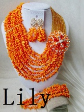 Luxury Bridal African Nigerian Coral Beads Jewelry suit Perfect Wedding women Necklace/Earrings/Bracelet Free Shipping C-712