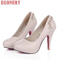 New Spring Air Dress Slip On Faux Leather Platform Stiletto Thin High Heels Women Shoes Beige