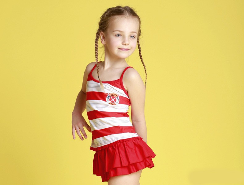 RED stripes kids girls swimwear one piece swimsuit for summer beach wear 3