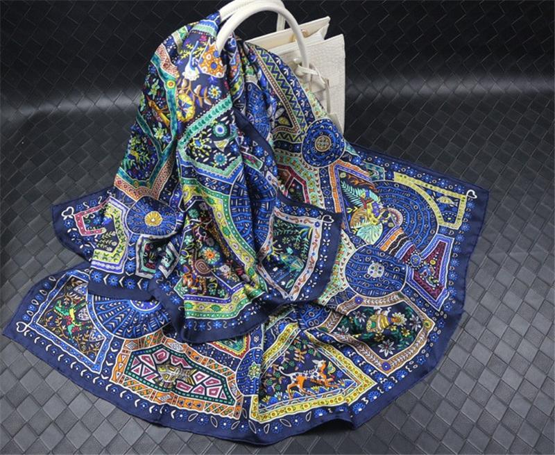 Luxury Twill Silk Scarf Women Square Scarfs Shawls And Scarves Hijab Poncho Cape Bufandas Foulard Echarpe 90x90cm SF0310