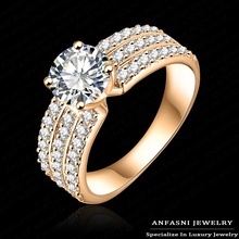 2015 Top Finger Ring Real 18K Gold Platinum Plated 3 Row With AAA Cubic Zircon Wide