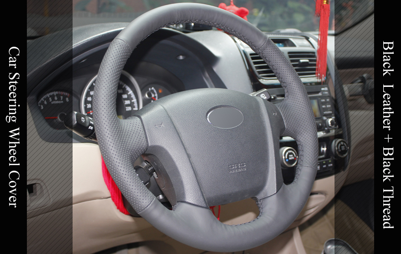 DIY Black Artificial Leather Steering Wheel Cover for Kia Sportage 2 2005-2010
