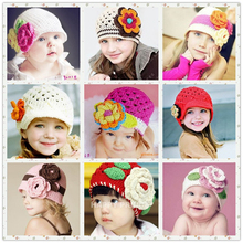 Latest Design Flowers Winter Warm Cotton Cap Infant Toddler Boys Girl Knit Hats Baby Knit Crochet Hat 9 Available