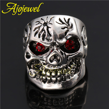Size 7 10 Hot Sale Red Crystal Eye Antique Silver Plated Cool Skull Men Ring Fashion
