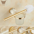 AG Series Golden Polish Space Aluminum Bathroom Toilet Brush Holders With Glass Cup Sets Wall Mounted