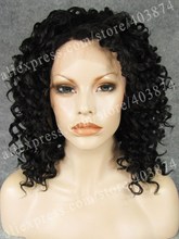 Retail/Wholesale synthetic lace wig Promotion Dark Brown Color Rihanna Fire Curl Wig Synthetic Lace Front Wig