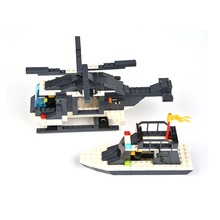 Police Series Riot Police Helicopter Boat Building Block Sets 285pcs Educational DIY Bricks Toys For Children