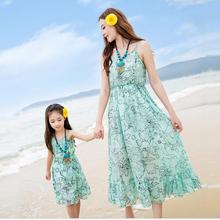 summer 2016 mother daughter dresses family look girl and mother maxi dresses long green flower girl dress women chiffon dress