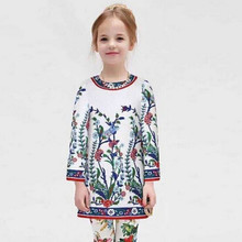 Spring Autumn Party Fashion 2016 Fille Floral Print Girls Dresses Vestidos De Festa Toddler Kids Flower Princess Clothes qz800