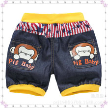 Monkey Elephant Fashion Kids Shorts Cartoon Jeans Children Boys Clothes Summer Denim Pant Embroidered Washing Soft denim Short