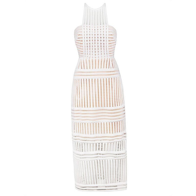 striped mesh column dress in white (3)