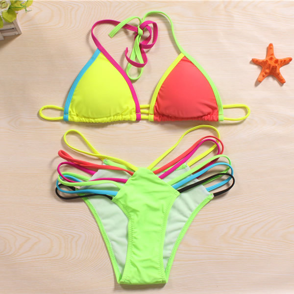 Buy 2015 Women Bright Neon Triangle Bikini Bright Color Multicolor Swimsuit