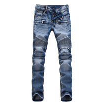 2016 Fashion font b Men s b font Slim Stratch Distressed Jeans Runway Biker Motorcycle Jeans