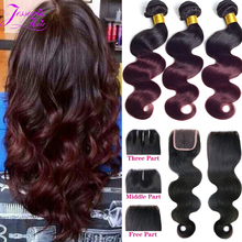 Ombre Brazilian Hair With Closure 8A 1B/burgundy Brazilian Virgin Hair body wave Ombre hair With lace Closure Human Hair Weave