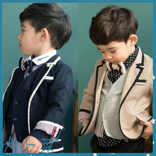Boys Korean Autumn Coat Child Long Sleeved Jacket Wind Gentleman Kids Cotton Clothing Dark Blue Khaki