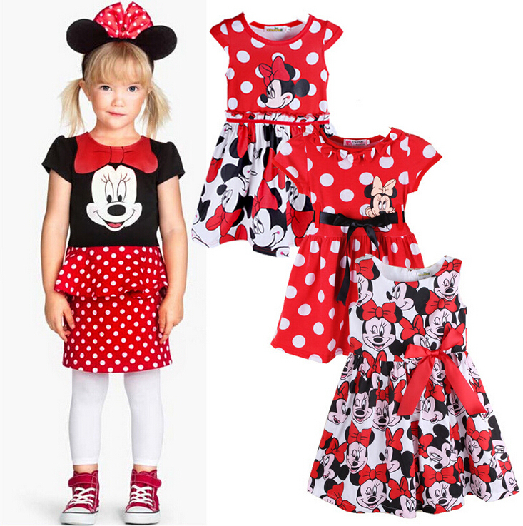2015 New Summer Europe Brand Minnie Mouse Cartoon Dress Baby Girl Dress Princess Dress Summer Clothing