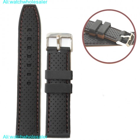 22mm Black With Brown Silicone Jelly Unisex Watch Band Straps WB1047B22JB
