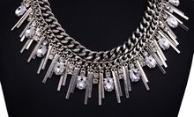 Hot Fashion 2015 XG166 Chunky Tassel Necklaces Pendants Multi layers Silver Bar Chain Choker Silver Tassel