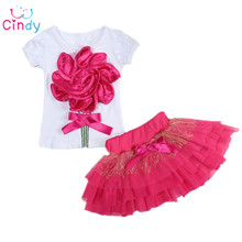 Dievčenský komplet tričko s kvetinkou a sukničkou z Aliexpress