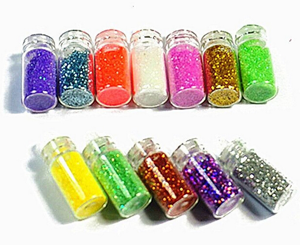 1 set 12 Color Nail Glitter Powder Dust 3D Nail Art Decoration Nail Art Bottle Tip